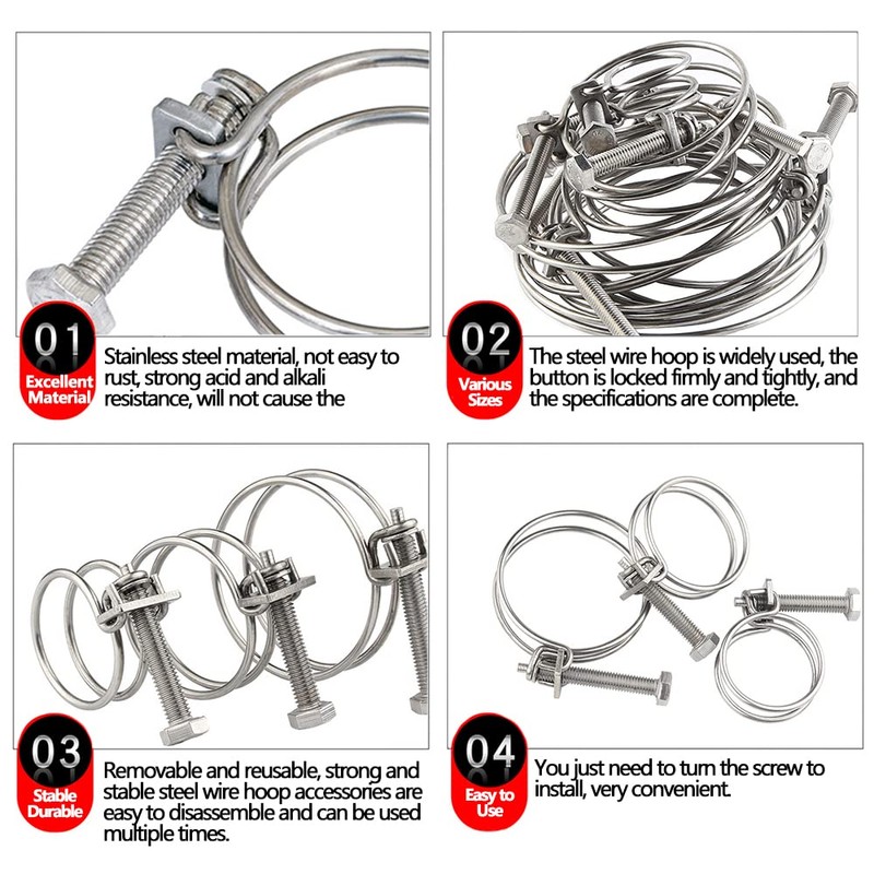 Double Wire Hose Clips Adjustable 201 Stainless Steel Hose Clamps