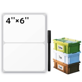 JIEHENG 100Pcs Large White Labels for Storage Bins,6x4 Inch Removable Labels,Large Labels for Blank Box,Strong Adhesive Tear Resistant No Residue Blank Labels (White)