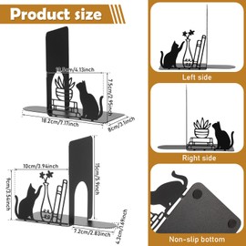 Foppla Cat Bookend 2 Pcs Metal Shelf Stopper,Black Cat and Vase Bookends for Shelves,Decorative Figurine Stable Desktop Stand Sturdy Organizer Books Organiser Stopper Home Office Tabletop Accessory