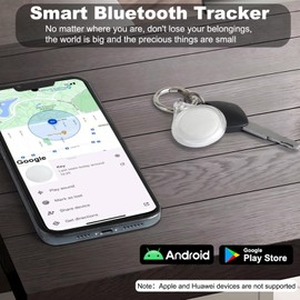 (Android Only) Google Certified Android Tracker, Key Tracking Tag, Item Finder and Wallet Tracker, Works with Google Find My Device App, Smart Tracker Tag for Keys, Luggage, Wallets, Pets (White)