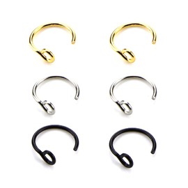Yaozeio Faux Nose Piercing Nose Cuffs 20G Stainless Steel Hoop Nose Rings 6Pcs