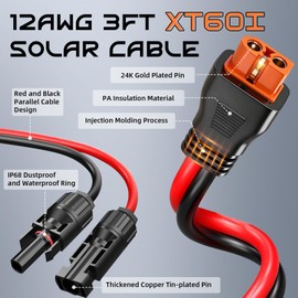 3FT 12AWG Solar to XT60i, Gibbab 3 6 10 16 20 25FT Solar Panel Connector to XT60i-F Adapter Extension Charging Cable with Caps & Wire Ties for LiFePO4 Battery RV Portable Power Station Generator