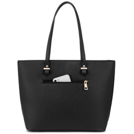 LOVEVOOK Tote Bag for Women Large Purses Faux Leather Handbags School Shoulder Bag with External Pocket, Black