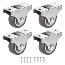 PATIKIL 1.25" Rigid Fixed Caster Wheels, 4 Pack Silent Plate Casters with M4 Screws Total Load Capacity 79 Lbs for Furniture Workbench Cart Trolley One Direction Rolling, Brown