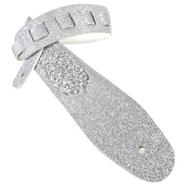 Walker & Williams WW-GL-108 Aria Glow Silver Super Sparkle Glitter Bomb Padded Guitar Strap White Glove Leather Back For Acoustic, Electric, And Bass Guitars