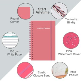 Budget Planner - A6 Expense Budget Tracker, Budget Book for Ledger Book, Money Organizer for Wallet, 3.75" x 6.75", Pink