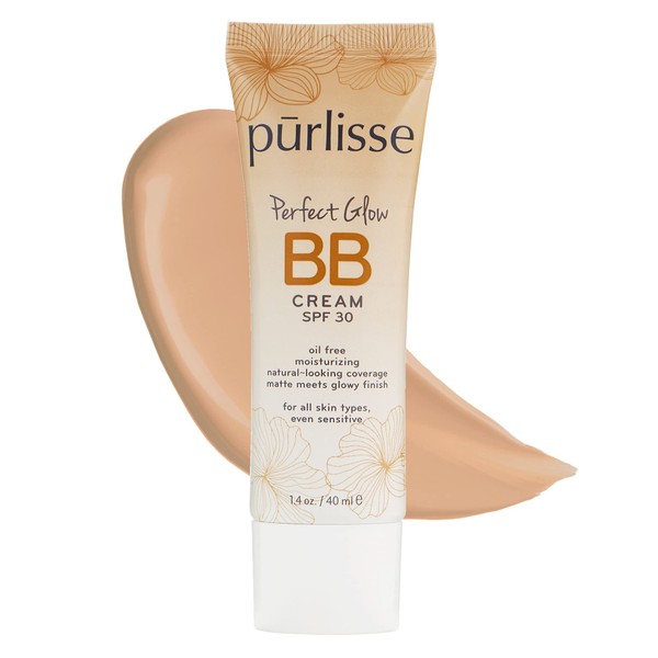 purlisse Perfect Glow BB Cream SPF 30: Clean & Cruelty-Free, Medium Flawless Coverage, Hydrates with Jasmine | Medium Warm 1.4oz