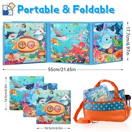 Magnetic Puzzle Book, 12-16-20 Pieces Puzzles for Toddlers 3 4 5 6 Year olds, Travel puzzles for Boy,Girls, Car Plane Activities Toy for Birthday Gifts,Undersea Exploration Theme (Difficulty Level 2)