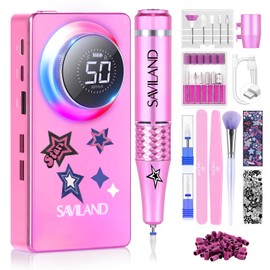 SAVILAND Powerful Electric Nail Drill Professional: 50000RPM Nail Filer Electric Nail File Rechargeable Nail Drill Kit Portable Efile Nail Drill 2 Ceramic Bit 2 Sticker for Fast Remove Acrylic Nail