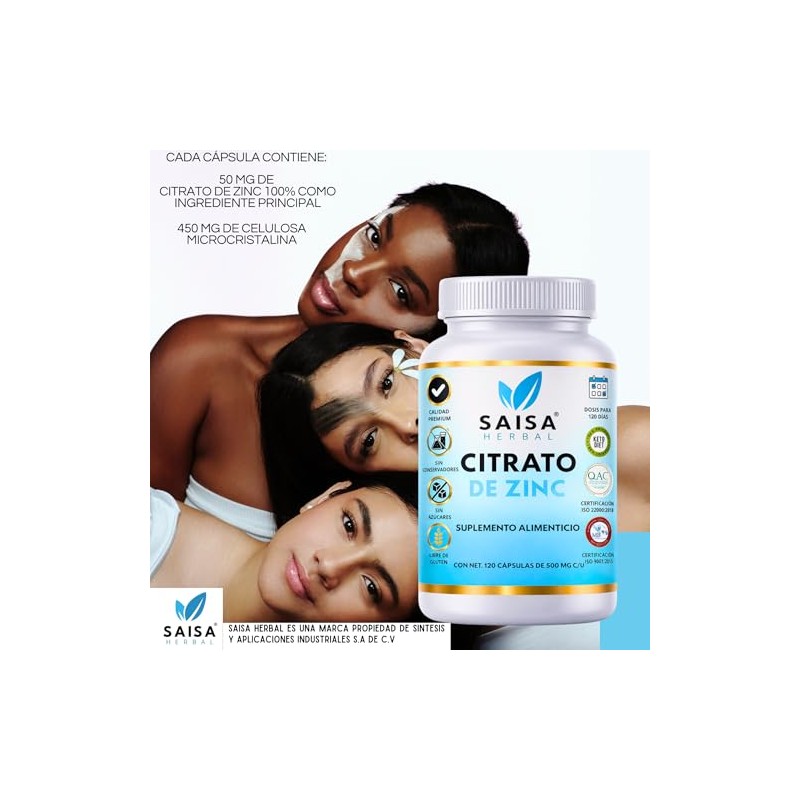 Citrato de Zinc | 15 mg de Zinc Elemental por