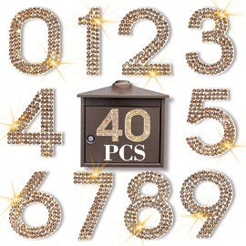 Locacrystal 40Pcs Bling Rhinestone Numbers Self-Adhesive Glitter Number Stickers for Mailbox Cars Doors Crafts 0-9 DIY Crystal Iron-on Bling Numbers for Clothing Crafts(Light Color Topaz,1.57")