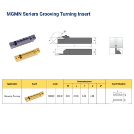 Feyzor MGMN300-M Carbide Grooving Inserts for MGEHR/L and MGIVR/L Grooving Cut-Off Tool Holder, Installed with KOLORY, CVD Yellow Coating, 10pcs