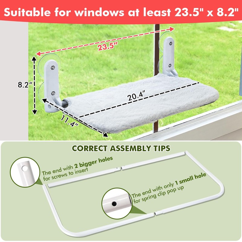 Zoratoo 2PC Cat Window Perch Cordless Foldable Cat Hammock Bed