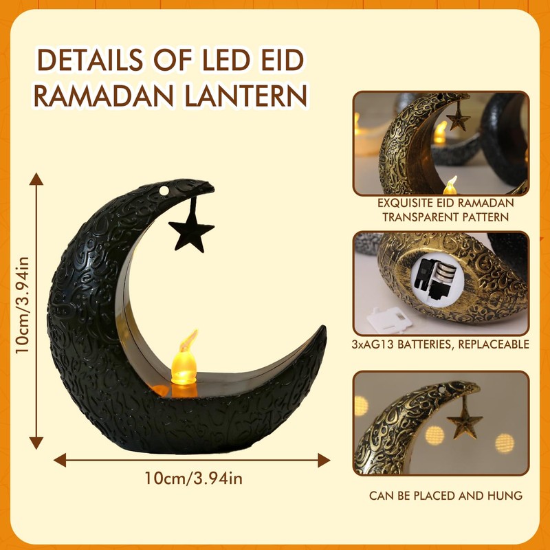 Mini Ramadan Lantern for Centerpiece, 3.94In Moon Shape LED Eid