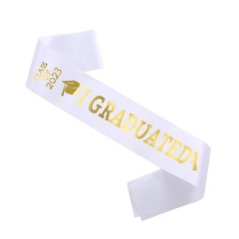 Topfunyy 2023 White Graduation Sash Gold Glitter Letter “I Graduated” Stain Sash for 2023 Graduation Party Supplies