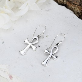 AeraVida Egyptian Ankh Cross .925 Sterling Silver Dangle Earrings | Classic Sterling Silver Dangle Earrings | Earrings for Women | Symbol Cross Dangle Earrings