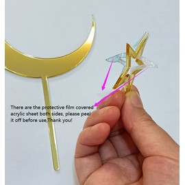 Juego de 15 piezas de decoración acrílica para tartas, estrellas huecas y luna, decoración celestial para tartas de boda, suministros para fiestas de cumpleaños para niños (color dorado)