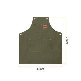HARFINGTON Canvas Chef Aprons 75x69cm Adjustable Strap Cross Back Kitchen Cooking Apron with 3 Pockets for Men Women Chef, Grey/Green
