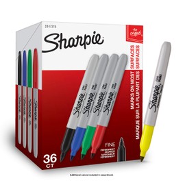 Sharpie Permanent Markers, Fine Point, Assorted Colors, 36 Pack
