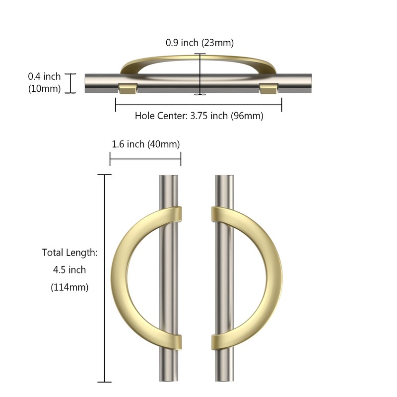 9BUILD 6 Pack 96mm Gold Brushed Satin Nickel Cabinet Pulls