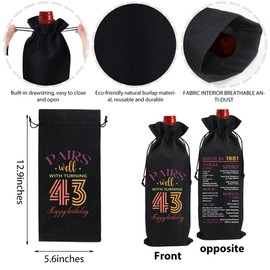 FBCCZEY Funny 43rd Birthday Gifts for Women Men Wine Bag, 43 Year Old Birthday Gifts, Happy Anniversary 43rd Birthday Party Decorations for Women Men Wine Bottle Bag, Born in 1981 Black Wine Bags