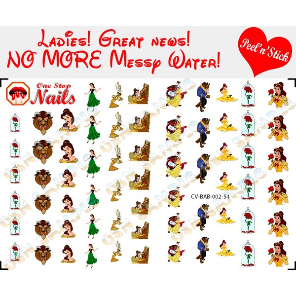 Beauty and the Beast V2 clear vinyl Peel and Stick nail art decals (NOT Waterslide). Set of 54 by One Stop Nails.