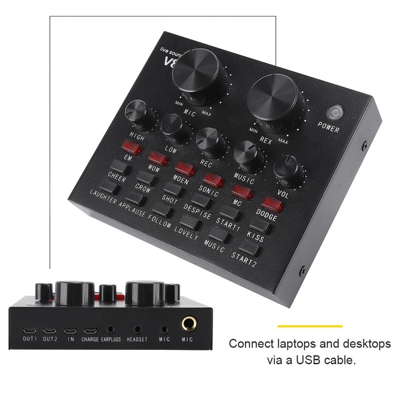 V8 Multifunctional Live Sound Card Intelligent Volume Adjustable Multiple Funny