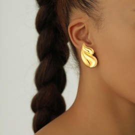 ENVYOU Gold Waterdrop Earrings Teardrop Chunky Hypoallergenic Lightweight Drop Jewelry for Gift, Brass, Cubic Zirconia