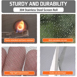 304 Black Stainless Steel Robust & Shielding Window Screen Replacement Mesh Screen, 36IN x 100FT, Perfect for Windows, Doors, Patios & Pets, Mosquito-Proof,Sturdy Screen Mesh Roll (20 Mesh)