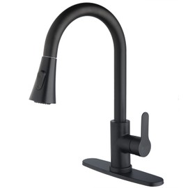 Kohonby Single Handle Kitchen Faucet with Pull Down Sprayer Modern Stainless Steel Arc Kitchen Faucet Brushed Nickel, Commercial Kitchen Sink Faucet with Deck (Matte Black, with Pull Down Sprayer)