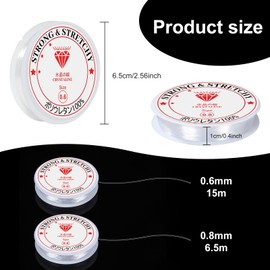 MOGITO 0.6 mm x 15 m and 0.8 mm x 6.5 m Elastic Band for Bracelets, Elastic Band for Bracelets, 2 Spools of Transparent Beads Thread, Elastic Jewellery Thread for Jewellery Making, Necklace, DIY