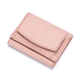 FANDARE Women's Purse with RFID Wallet Plain Wallet Short Shape Leather Wallet Small Wallet Women Purse with 6 Card Slots and Change Compartment, pink, Retro