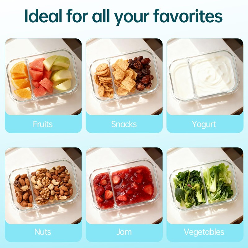 3 Pack Glass Snack Containers, Glass Snack Pack Containers with