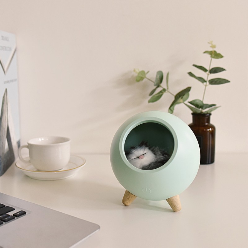 Mini Cute Kitten House Desktop LED Night Light Lamp Stepless