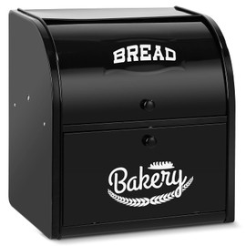 Pitmoly Stainless Steel Bread Box, 2 Layer Roll Top Bread Boxes, Large Capacity Food Storage Container for Kitchen Counter, Metal Bread Bin, Bread Holder for Countertop 12.6" x 9.7" x 12.8" (Black)