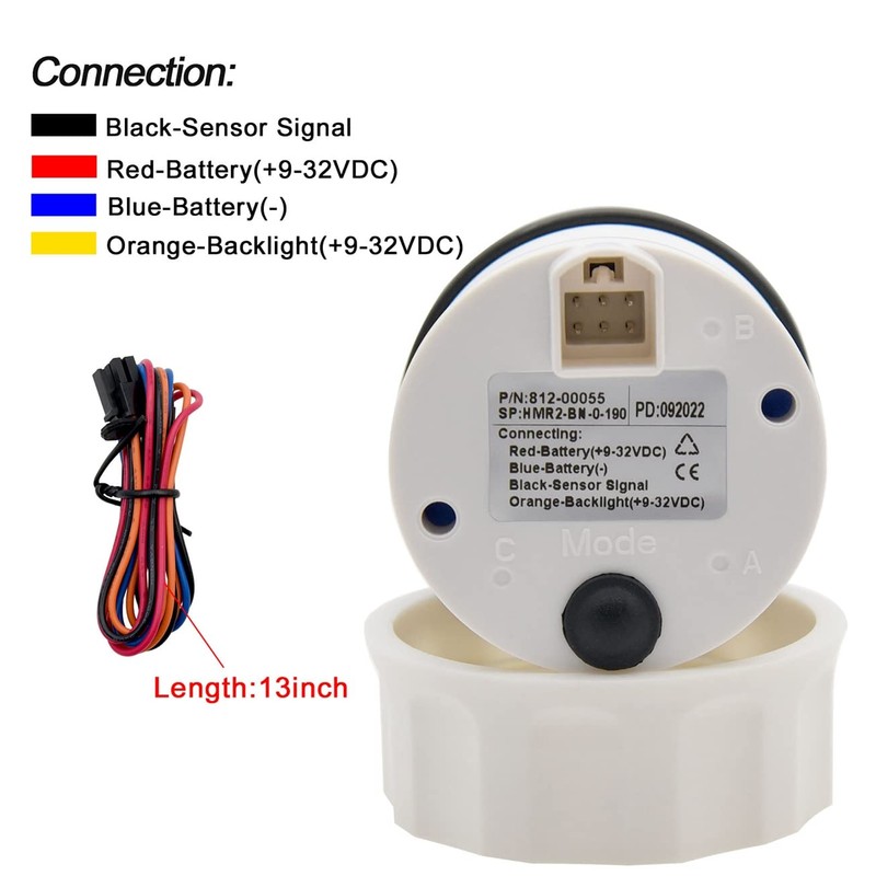 KAOLALI 52mm Rudder Angle Indicator Waterproof Gauge Meter 0-190 ohm