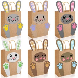 12Pcs Easter DIY Craft Bags for Kids Kraft DIY Bunny Paper Gift Bags with Handles for Classroom for Spring Holidays Party Decorations