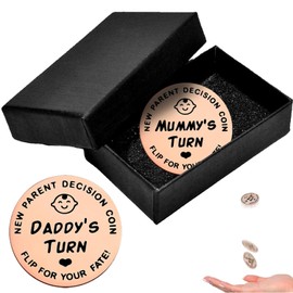 New Parents Decision Coin, New Mum Daddy Gifts Funny Flip Coin Decision Coin Turn Coin New Parents Gift Newborn Coin Baby Shower Gifts for Mum Dad(Rose Gold)