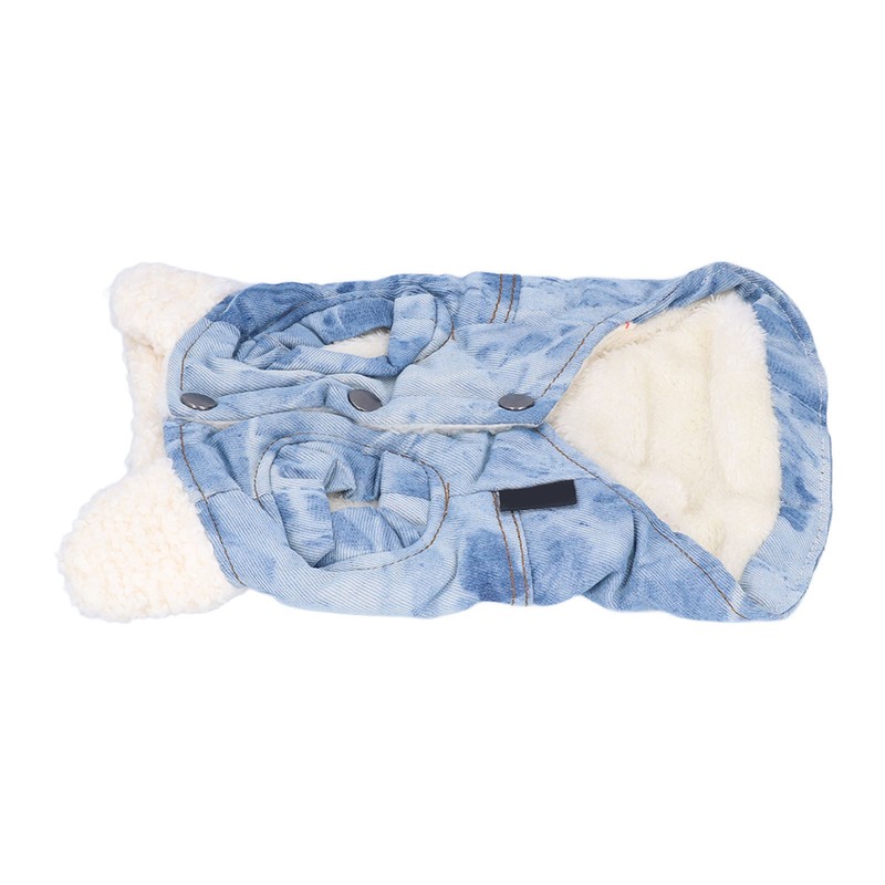 Dog Jean Coat Warm Cold Weather Plush Denim Pet Jacket