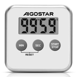 Aigostar Timer - Digital Kitchen Timer with Large LCD Display, 3 in 1 Stopwatch Countdown Alarm Clock Timer, Multifunctional Timer with Magnet, Stand and Hole for Cooking, Study, Sports