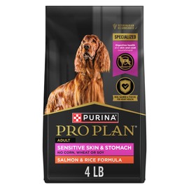 Purina Pro Plan Sensitive Skin and Stomach Dog Food Dry, Adult Salmon & Rice Formula, Digestive Health - 4 lb. Bag