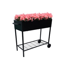 LaLaGreen Raised Garden Bed with Legs (33 Inch) Black Metal Elevated Planter Box on Wheels, Large Modern Outdoor Balcony Cart Planters for Vegetable Gardening Herbs Flower Plant Backyard Patio Indoor
