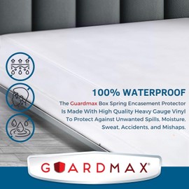 Guardmax Heavy Duty Vinyl Box Spring Cover - Twin XL Size Waterproof Breathable Zippered Box Spring Encasement - 6 Side Absorbent Boxspring Protects Against Bed Bugs, Dust Mites, Spills, and Stains.