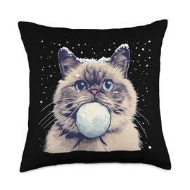 Cute looking cat with snowball for boys and girls Throw Pillow