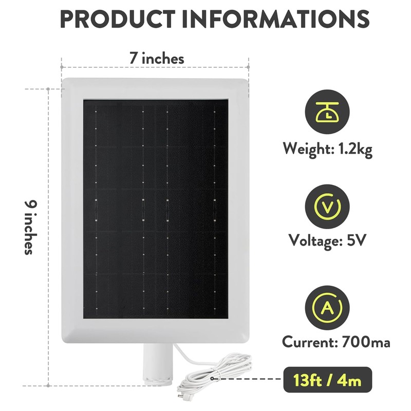 Solar Panel Charger for Ring Camera, 5W Solar Panel Compatible