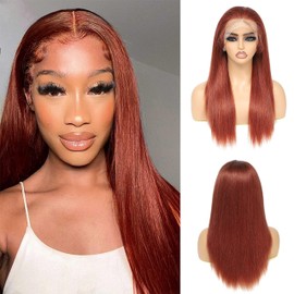 Auburn Brown 13x4 Lace Front Wigs Brazilian Straight Remy Human Hair Lace Frontal Wig for Black Women 18 Inch Pre Plucked Natural Hairline Transparent Glueless Human Hair Lace Wig 180%
