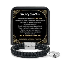 LUXEJEW Birthday Gifts for Brother Adult - Mens Bracelet Big Brother Gifts from Sister To My Brothers Bracelet Black Leather Beaded Bracelets for Men Fathers Day Christmas Gift Ideas Birthday Present