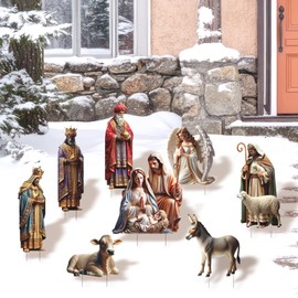 Christmas Outdoor Nativity Scene Yard Signs with Yard Stakes, The Holy Family Outdoor Nativity Set for Xmas Lawn Garden Home Decorations, Three Kings Gifts Nativity Lawn Signs