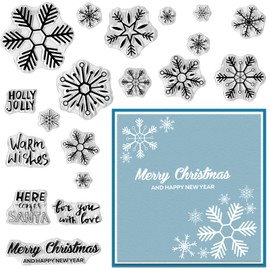 Threetols Christmas Theme Clear Silicone Stamps Decorative Xmas Theme Winter Snowflake Stamps with Sentiment Words for Xmas Card Making DIY Photo Album