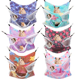 Sadnyy 6 Pieces Guinea Pig Rat Hammock Three Layer Ferret Bed Small Animal Hanging Pet Cage Hammock for Chinchilla Rat Sugar Glider Squirrel Reptiles(Fresh Pattern)